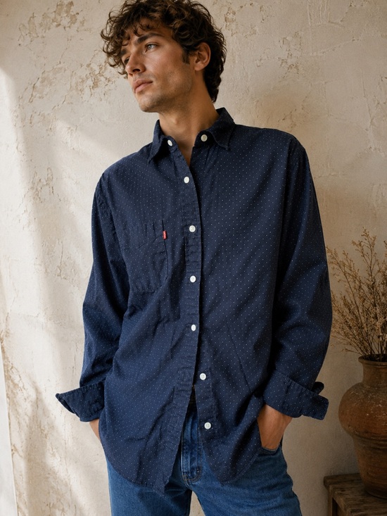 Levi's Tops - Vtg Men’s Levi’s Navy Polka Dot Button Down Cotton Shirt Standard Fit Unisex